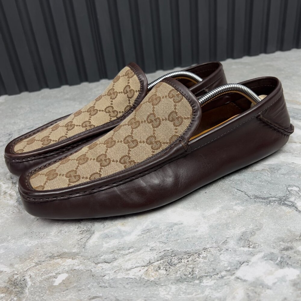 Gucci GG Canvas Vintage Moccasins Brown Leather 10 G or 10.5 US or 44 EUR